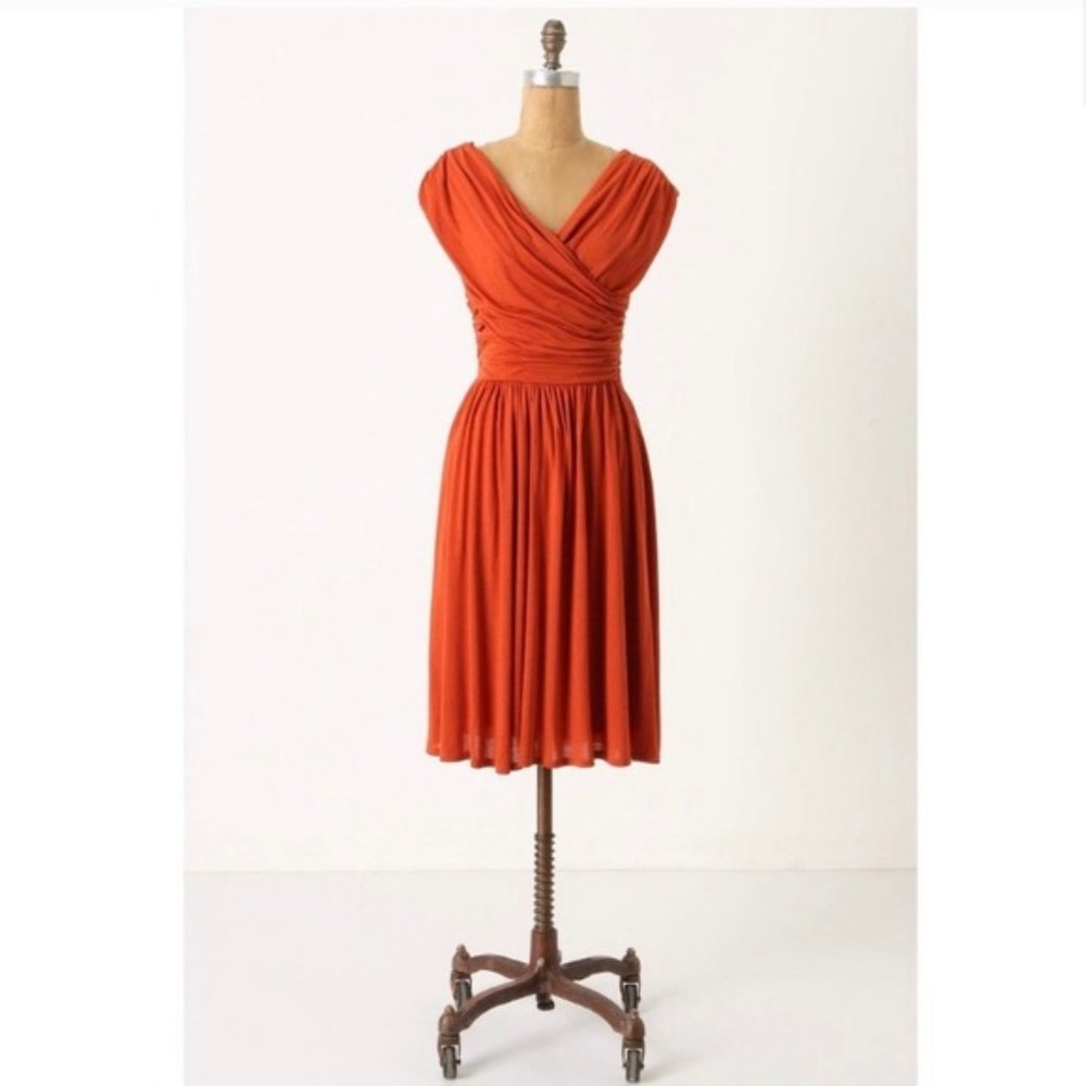 Anthropologie Velvet Whirligig Dress Orange